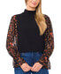 Women's Sheer Floral Long-Sleeve Mock Neck Top