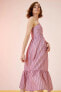 Фото #5 товара Volanlı Sırtı Çapraz Detaylı İp Askılı Çizgili Poplin Midi Elbise