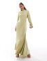 Фото #2 товара ASOS DESIGN high neck satin maxi dress with seam detail in soft lime