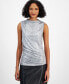 Фото #1 товара Women's Sleeveless Foil-Print Blouse, Created for Macy's