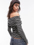 Topshop stripe long sleeve bardot in mono