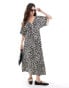 Фото #1 товара ASOS DESIGN roll sleeve button front midi tea dress in animal print