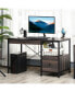 Industrial Style Home Office Desk with Filing Cabinet and Steel Frame