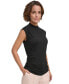 Women's Solid Shirred Mock-Neck Sleeveless Top