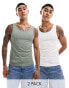 ASOS DESIGN 2 pack muscle vests in light blue and charcoal