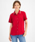 Фото #1 товара Women's Contrast-Collar Short-Sleeve Shirt