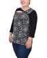 Фото #3 товара Plus Size 3/4 Sleeve Puff Print Cutout Top