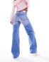 Stradivarius wide leg jean with rips in washed medium blue 36 - фото #4