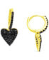 ფოტო #1 პროდუქტის Black Spinel Heart Dangle Hoop Earrings (3/4 ct. t.w.) in 14k Gold-Plated Sterling Silver