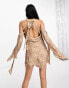 Фото #3 товара Annorlunda barb wire floral plunge mini dress in taupe