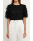 Фото #2 товара Women's Gridded Mesh Feathered Cropped Top