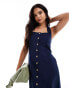 Vero Moda buttondown linen touch halter midi dress in navy