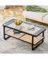 Фото #2 товара Rectangular Double Layer Black Wood Coffee Table with Chinese Style Side Table