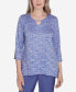 Petite Worth Avenue Space Dye Top with Detailed Charm On Neckline