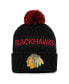 Фото #3 товара Men's Black, Red Chicago Blackhawks 2022 NHL Draft Authentic Pro Cuffed Knit Hat with Pom