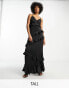 Фото #2 товара Flounce London Tall all over ruffle cami maxi dress in black