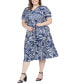Фото #3 товара Plus Size Short Sleeve Tie Waist Midi Dress