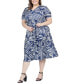 ფოტო #3 პროდუქტის Plus Size Short Sleeve Tie Waist Midi Dress