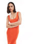 Bershka ribbed scoop neck bodycon maxi dress in orange