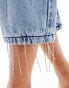 In The Style diamante fringe hem denim jeans in light blue