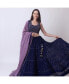 ფოტო #1 პროდუქტის Women's Navy Blue Lehenga Choli Set with Tiered Skirt and Mirror Work Blouse