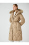 Пальто Koton Fluffy Belted Hood Coat