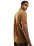 ASOS DESIGN relaxed revere polo shirt in textured tan with piping