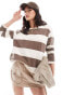 Фото #1 товара Pull&Bear oversized long sleeve t-shirt in brown stripe