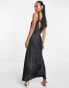 ASOS DESIGN elasticated back satin slip midi dress in black