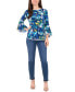 ფოტო #6 პროდუქტის Petite Floral-Print Bell-Sleeve Piped Top