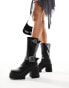 Lamoda Needed chunky heeled biker boots with buckle detail in black