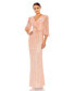 Women's Sequined Faux Wrap Puff Sleeve Gown
