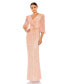 ფოტო #1 პროდუქტის Women's Sequined Faux Wrap Puff Sleeve Gown