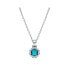 Rhodium Plated Square Cut Color Birthstone Pendant Necklace