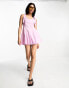 ASOS DESIGN linen tie cross strap swing mini sundress with godets in pink