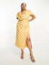 Фото #3 товара ASOS DESIGN Curve exclusive textured cowl neck maxi dress with shoulder detail in pale yellow