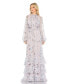 ფოტო #1 პროდუქტის Women's Floral Print Ruched Raglan Sleeve Tiered Gown