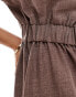 Фото #3 товара ASOS DESIGN linen look mini dress with gathered detail in brown