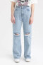 Фото #1 товара 90's Wide Leg Yırtık Detaylı Kesik Uçlu Paça Jean Uzun %100 Pamuk Pantolon