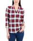 Фото #1 товара Plaid Pleated V-Neck Top, Created for Macy's