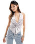 Фото #1 товара ASOS DESIGN satin deep plunge twist cami top in light grey