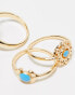 Фото #4 товара DesignB London 3 pack of rings with turquoise stone in gold