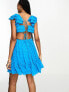 Фото #3 товара ASOS DESIGN Tall frill cutout mini skater dress in bright blue