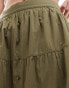 Miss Selfridge button through tiered prairie maxi skirt in khaki