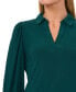 Women's Collared V-Neck Puff Shoulder 3/4-Sleeve Top