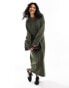 Фото #1 товара ASOS DESIGN oversized knitted midi dress with crew neck and seam detail in khaki