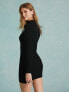 Фото #7 товара Miss Selfridge heart cut out knit rib mini dress in black