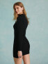 Miss Selfridge heart cut out knit rib mini dress in black