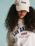 Фото #3 товара Miss Selfridge oversized graphic print Los Angeles hoodie co-ord in ivory