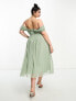 Фото #7 товара Little Mistress Plus Bridesmaids bardot mesh midi dress in sage green